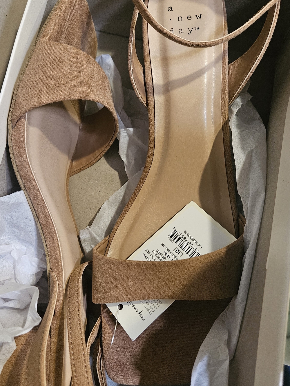 A New Day Tan Suede Open-Toe Ankle-Strap Heels Size 10 Womens